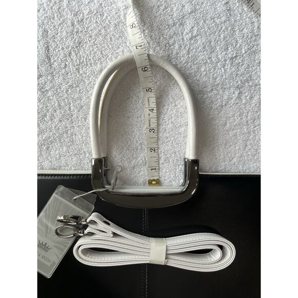 Daniela Moda Black / white Leather Handbag Dual Handles Tote Shoulder Strap NWT - Picture 4 of 16